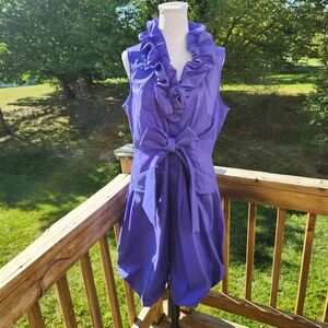 Samuel Don Blue Violet Bubble Hem Ruffle Neck Party Dress Size XL